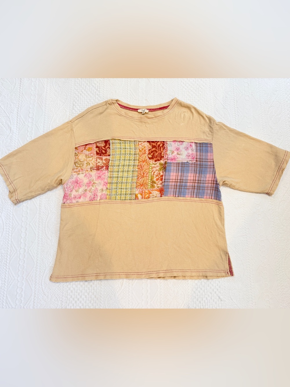 Boho Easel Oversized Patchwork Shirt Women’s Size Medium M 100% Cotton